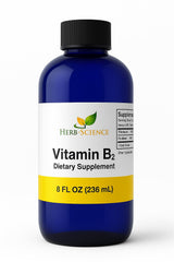 Herb-Science Vitamin B2 Drops bottle pour for natural energy support.