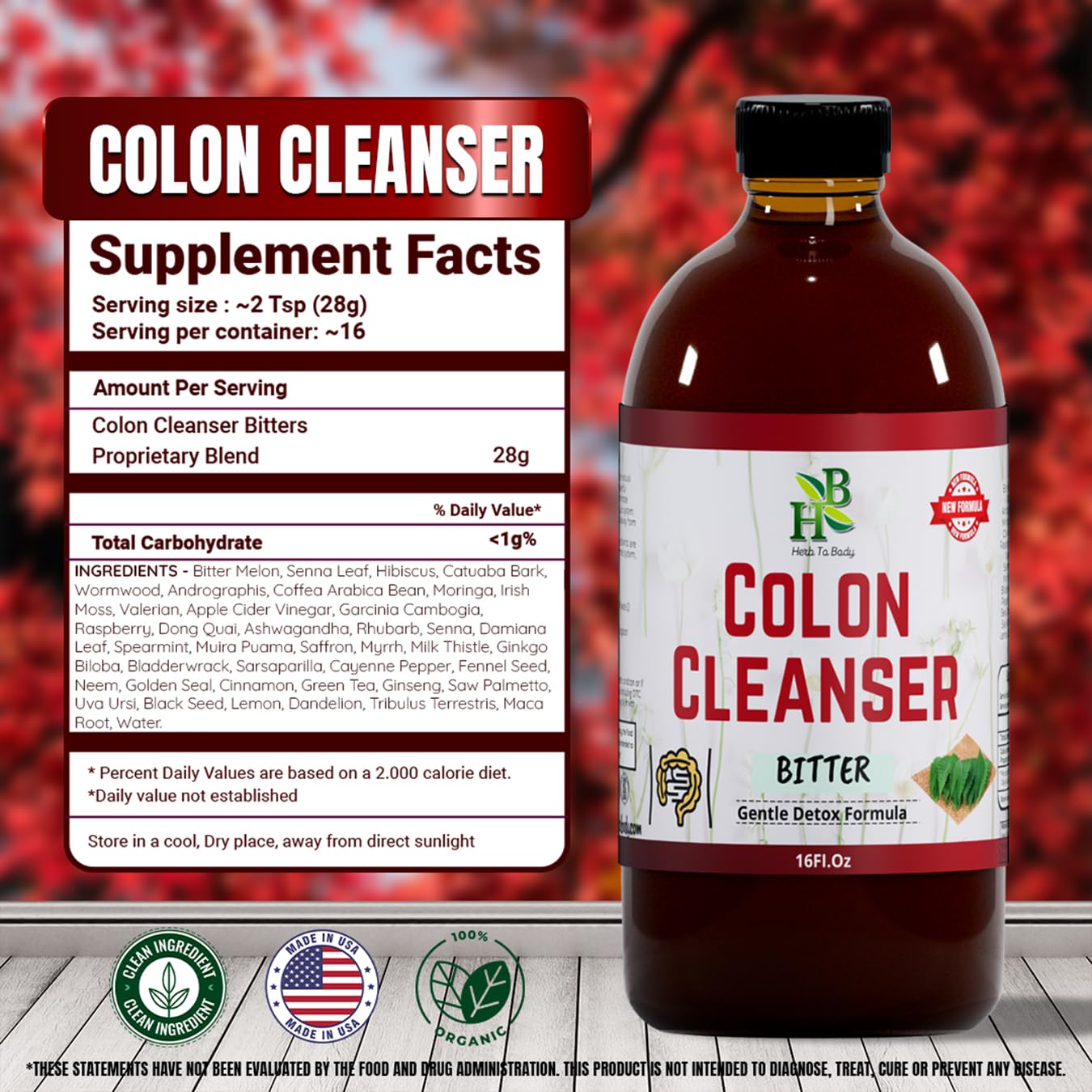 Herb To Body Colon Cleanser label highlights vegan, all-natural ingredients.