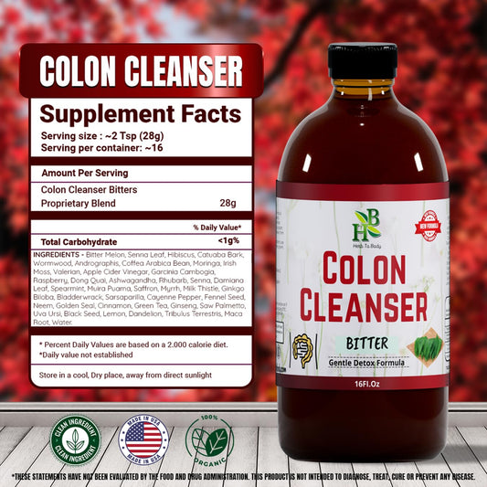 Herb To Body Colon Cleanser label highlights vegan, all-natural ingredients.