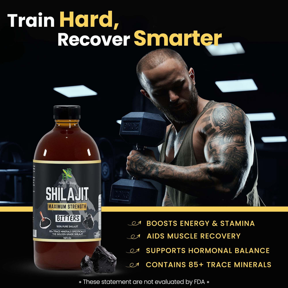 Herb To Body Shilajit Bitter drops in tea for flavor and energy.