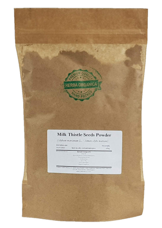 Herba Organica Milk Thistle Seeds Powder packaging in a resealable pouch preserves freshness.