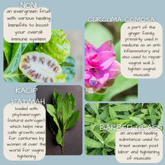 Antioxidant-rich plant formula supporting vaginal balance.