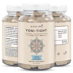 Herbal-avRay Yoni Tight bottle with 90 capsules for vaginal support.