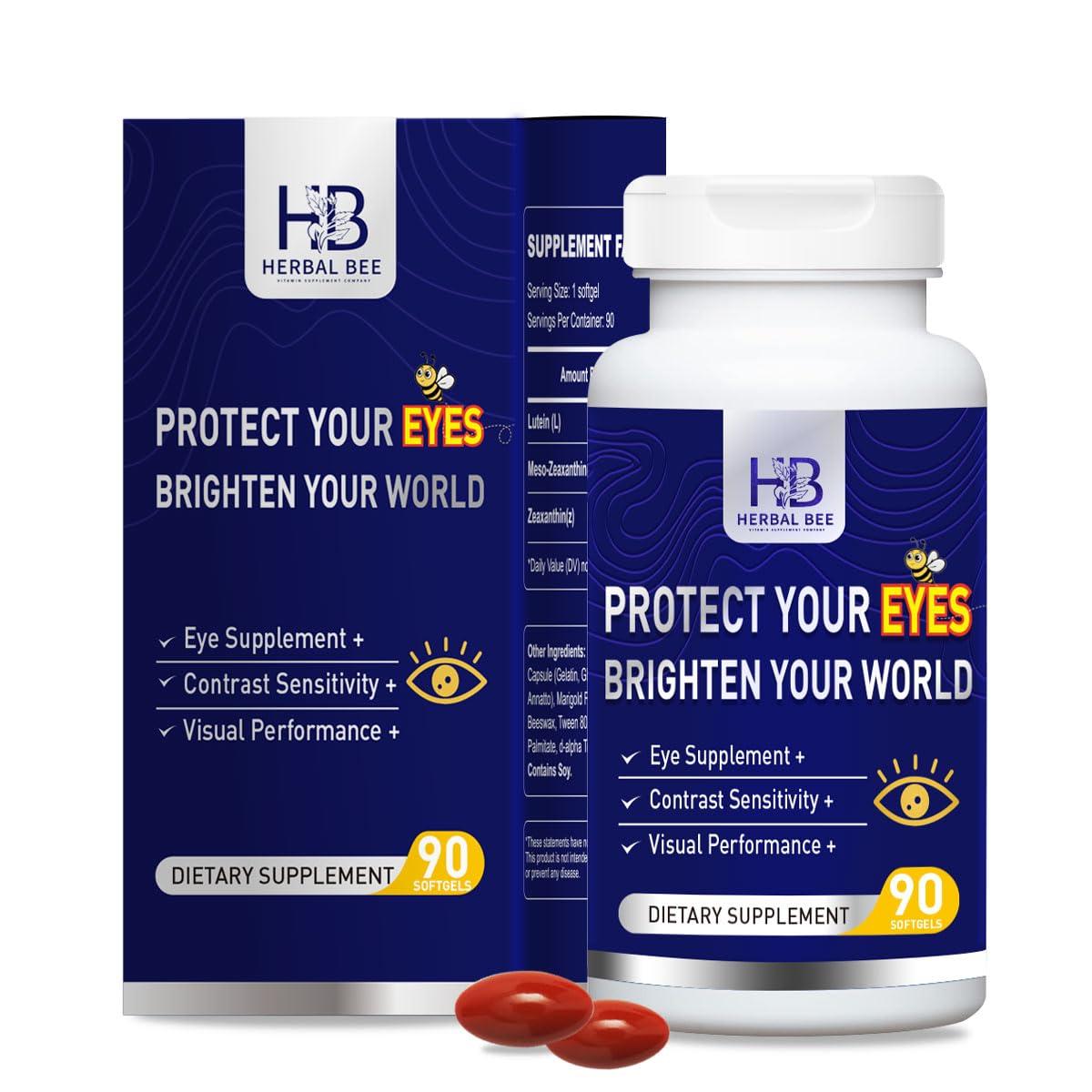 Herbal Bee Eye Supplement bottle showing the full bottle for daily use