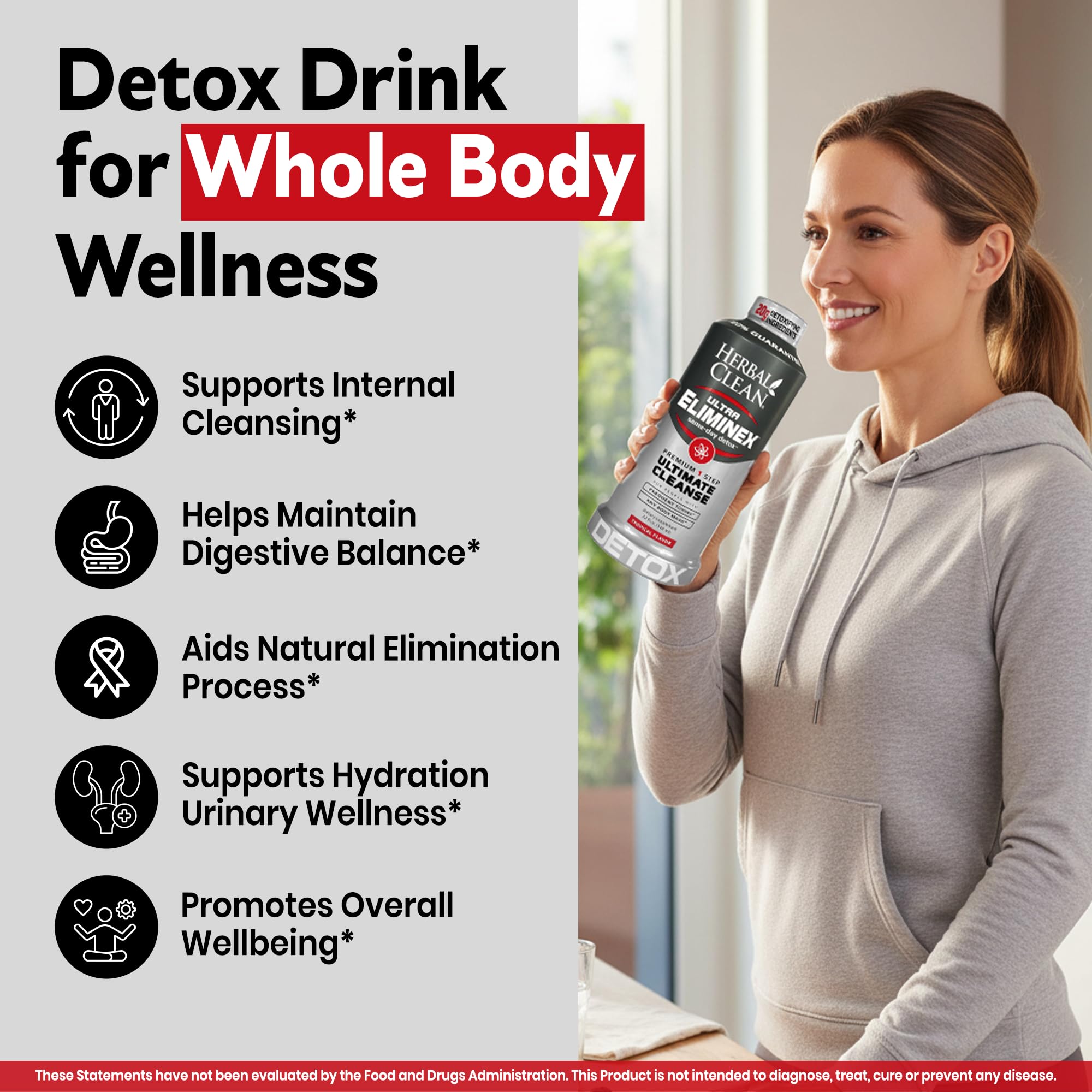Herbal Clean bottle with measuring cup guides accurate dosing