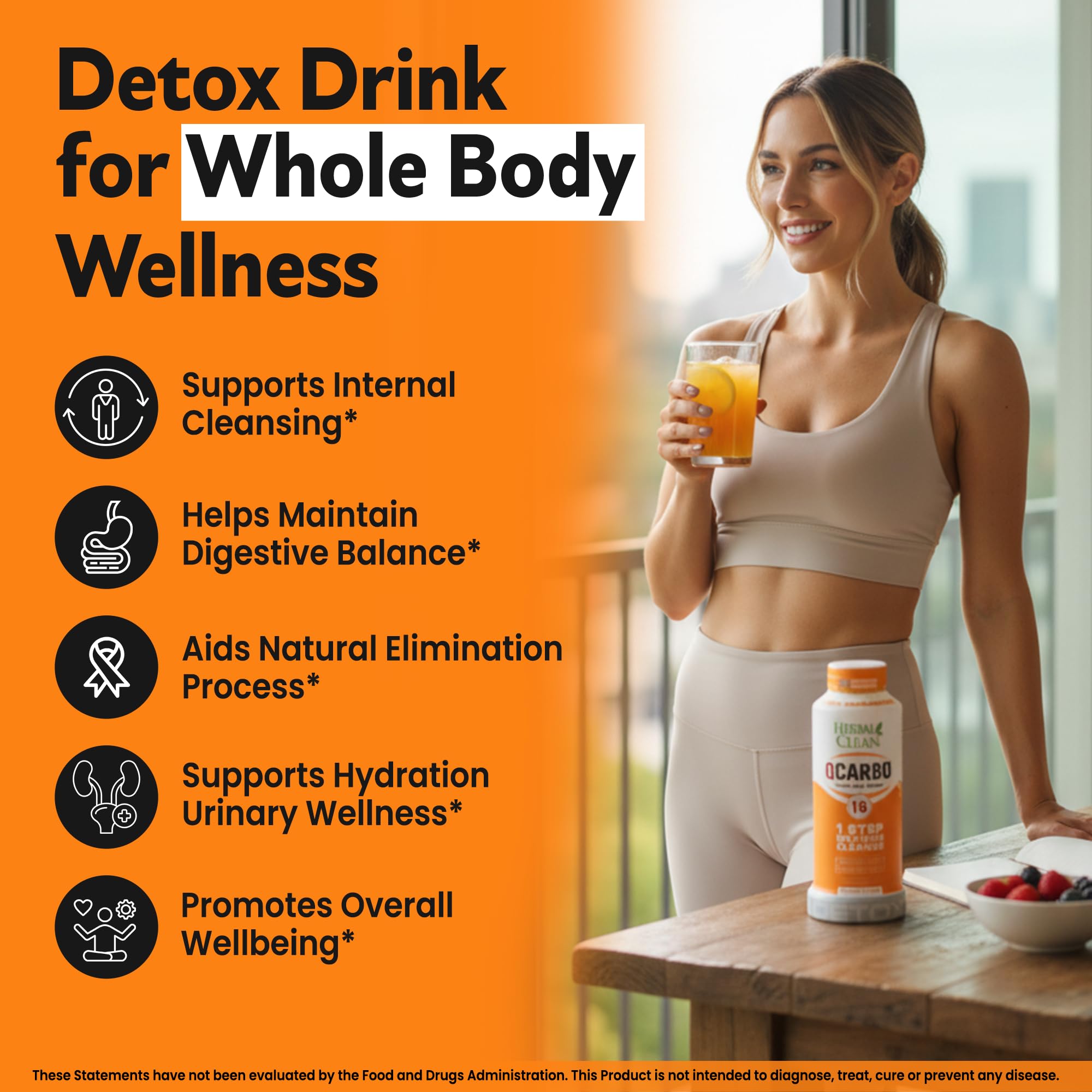 Herbal Clean Qcarbo16 B2 and B12 vitamins on label support daytime energy.