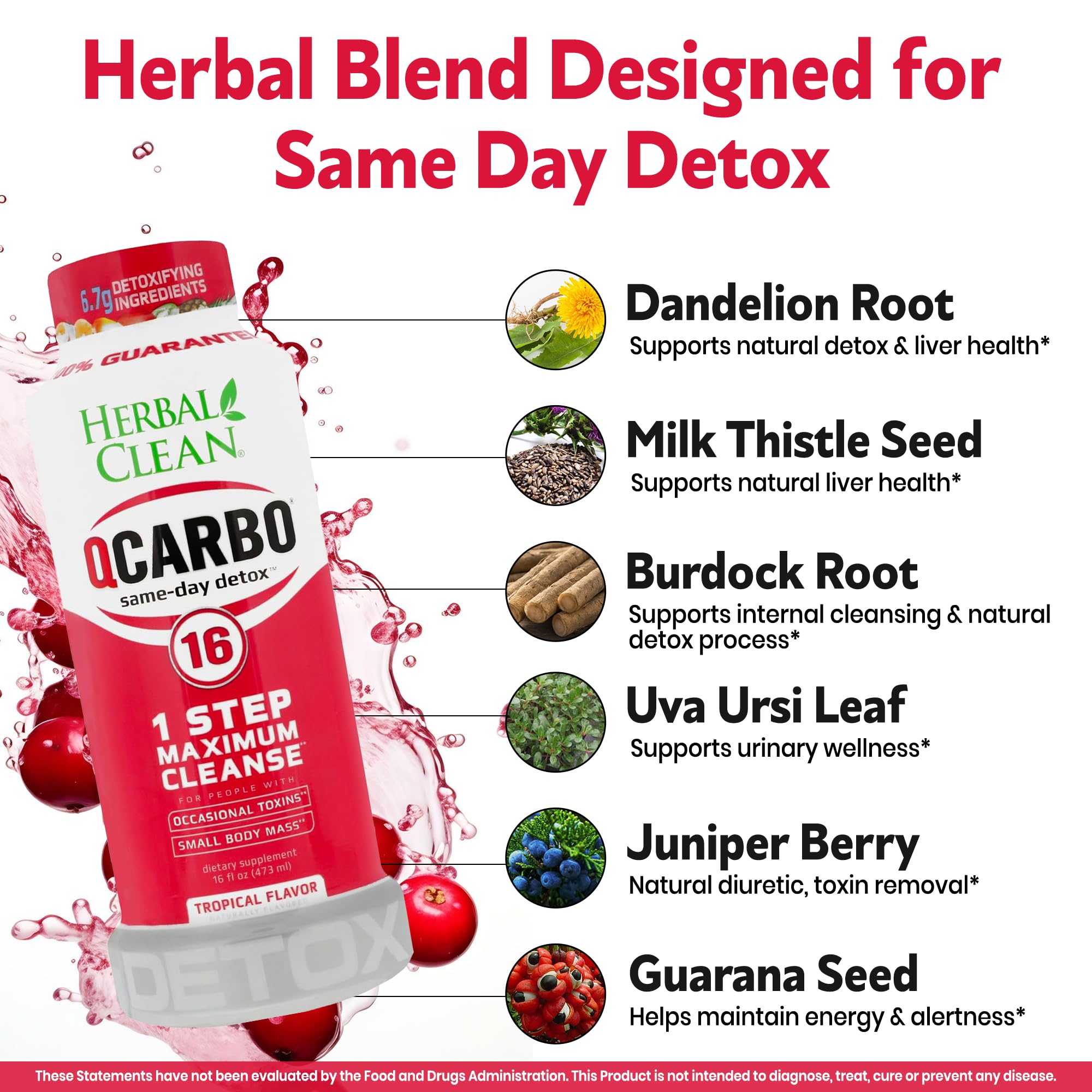 Herbal Clean Qcarbo16 tropical label close-up showing vitamin blend and flavor