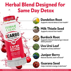 Herbal Clean Qcarbo16 tropical label close-up showing vitamin blend and flavor