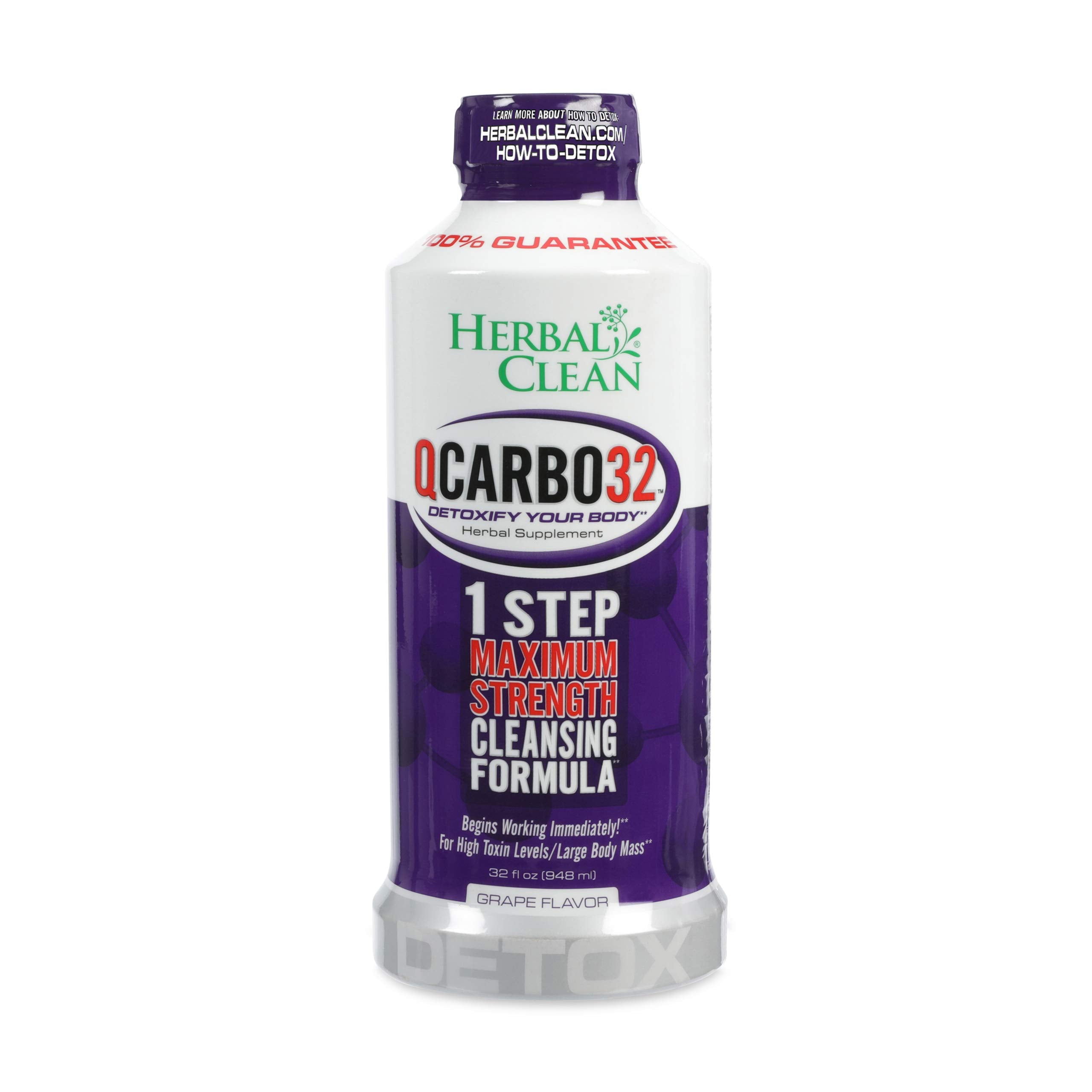Herbal Clean Qcarbo32 shake bottle ready to mix for an on-the-go routine.