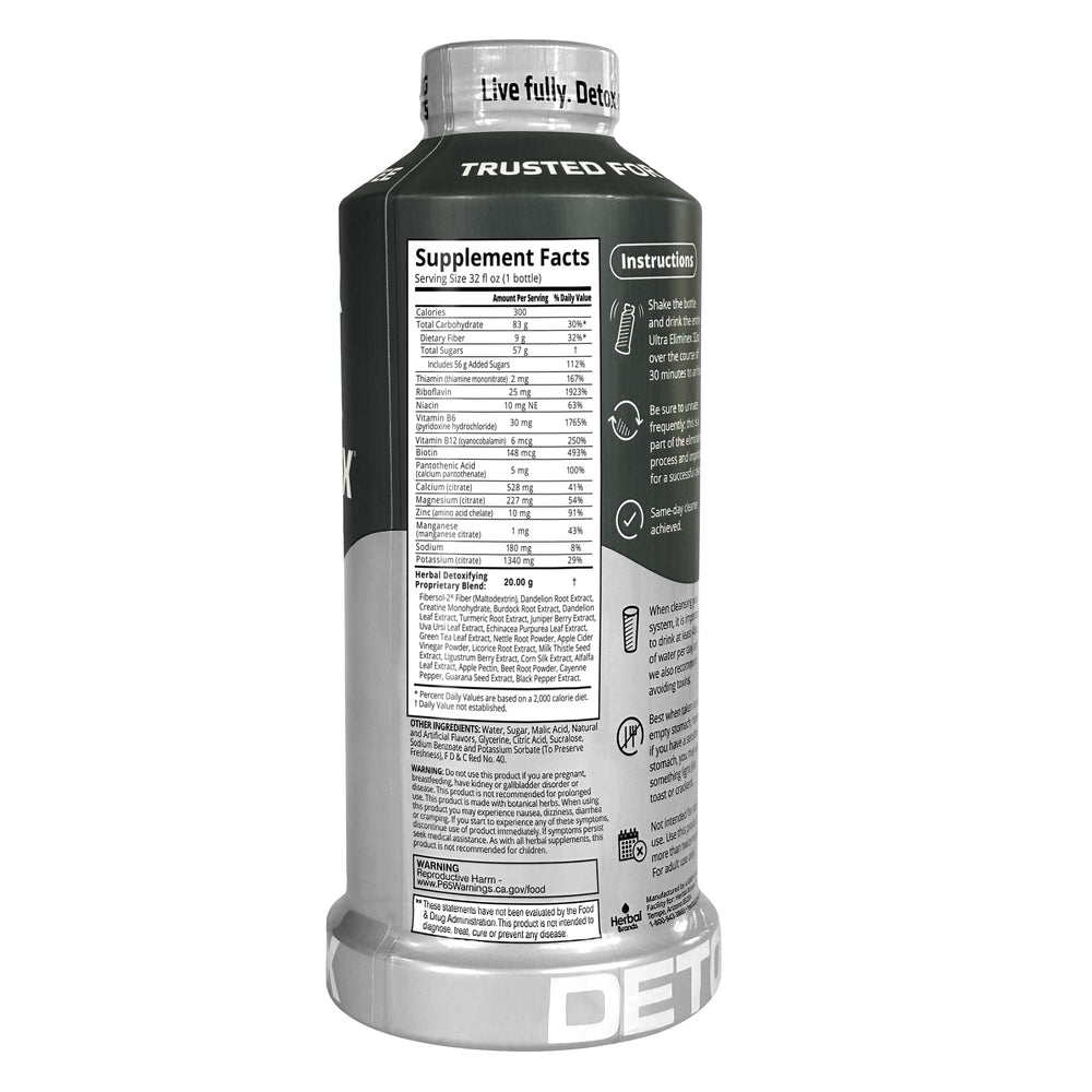 Eliminex bottle being poured, highlighting straw-mango flavor for easy use