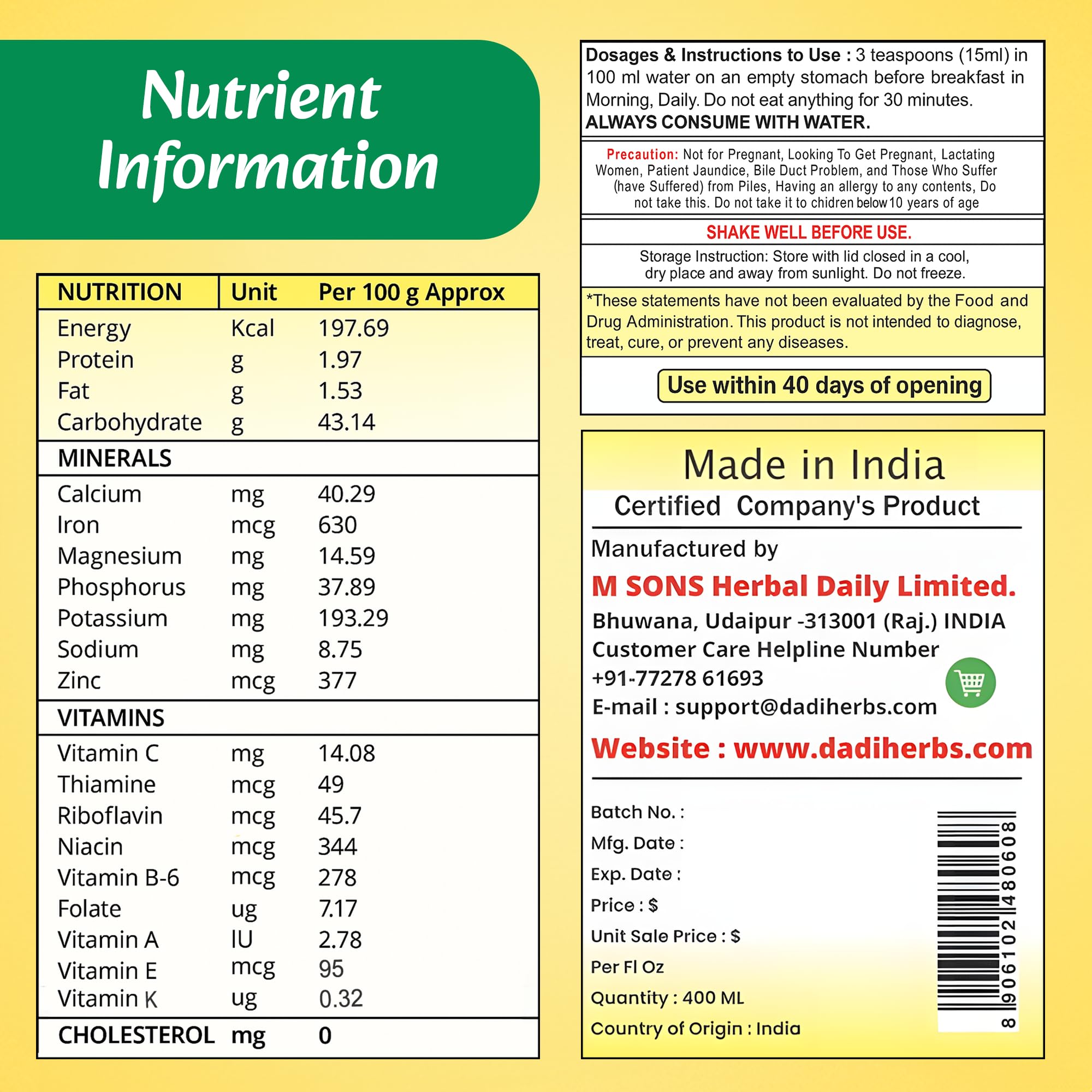 HERBAL DAILY Label view on wood shelf communicates premium, natural ingredients