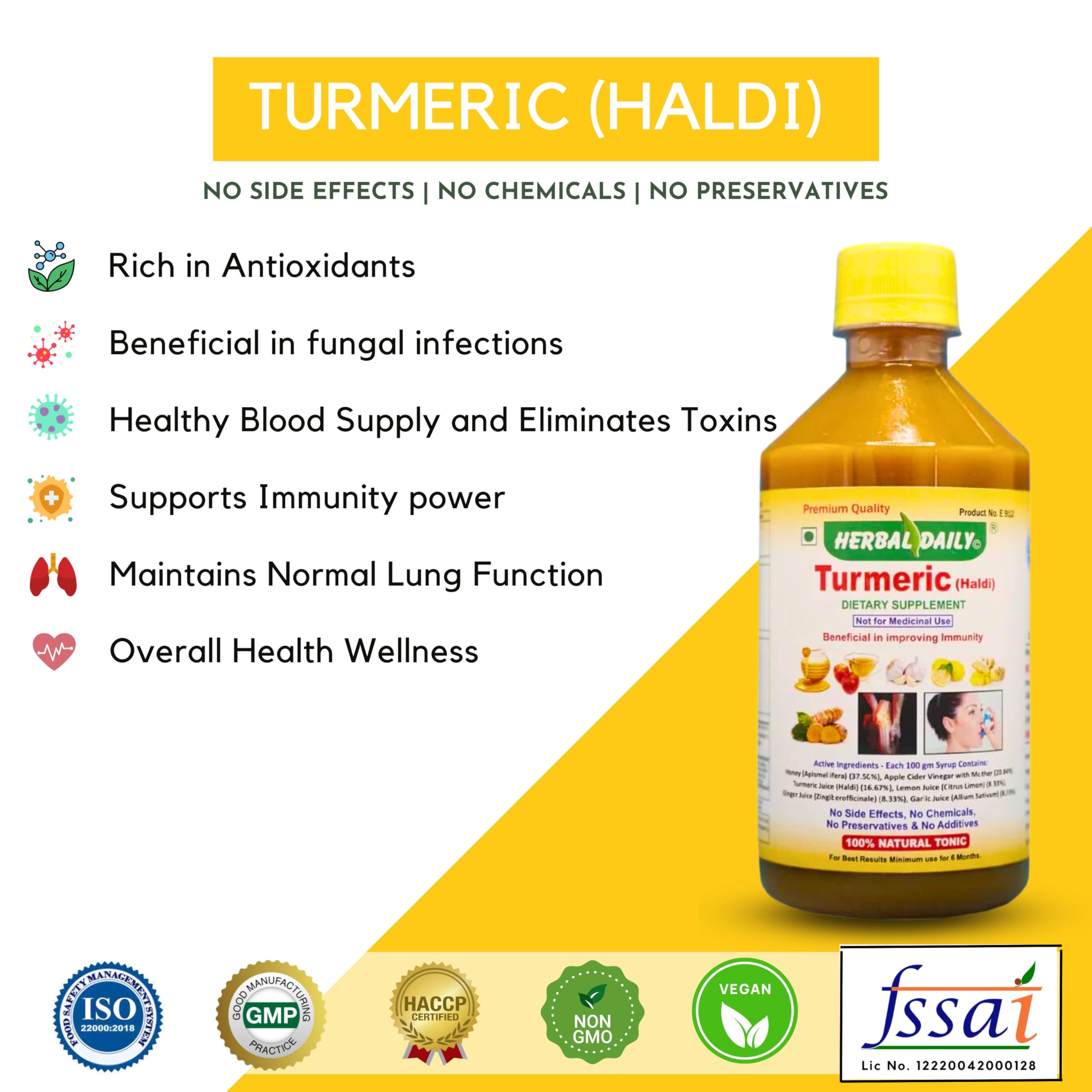 HERBAL DAILY Turmeric bottle close-up for a simple daily wellness routine.