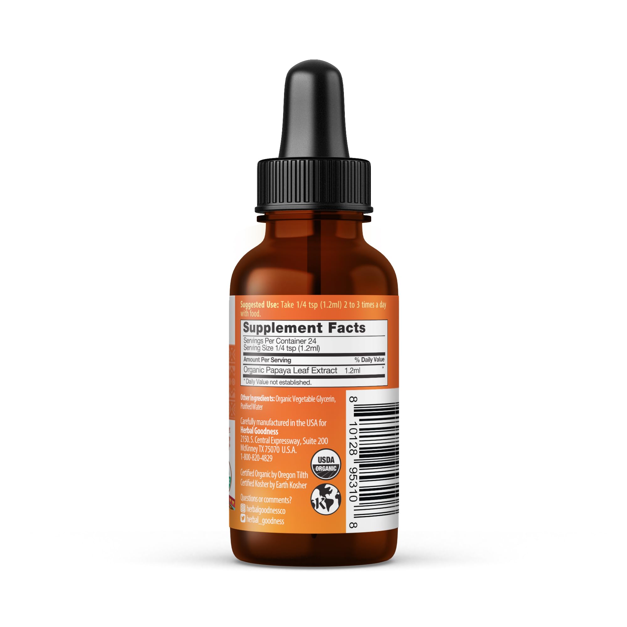 15x concentrated papaya liquid by Herbal Goodness highlights potent enzyme support.