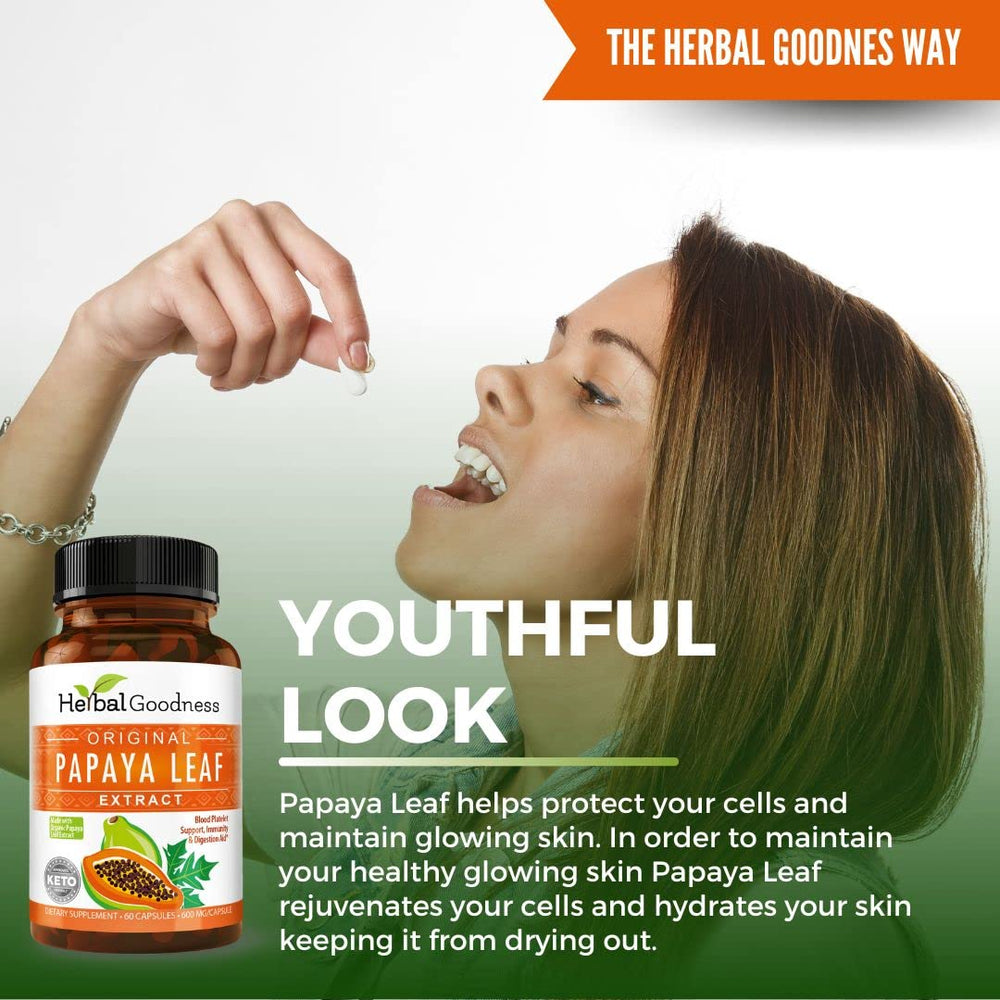 Herbal Goodness 60 capsules per bottle illustrates a simple daily routine