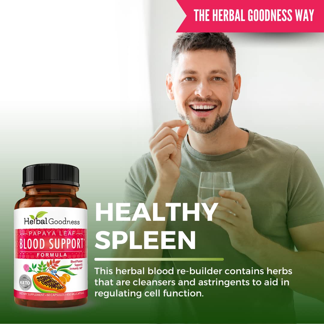 Herbal Goodness bottle on wood surface promoting natural wellness display.