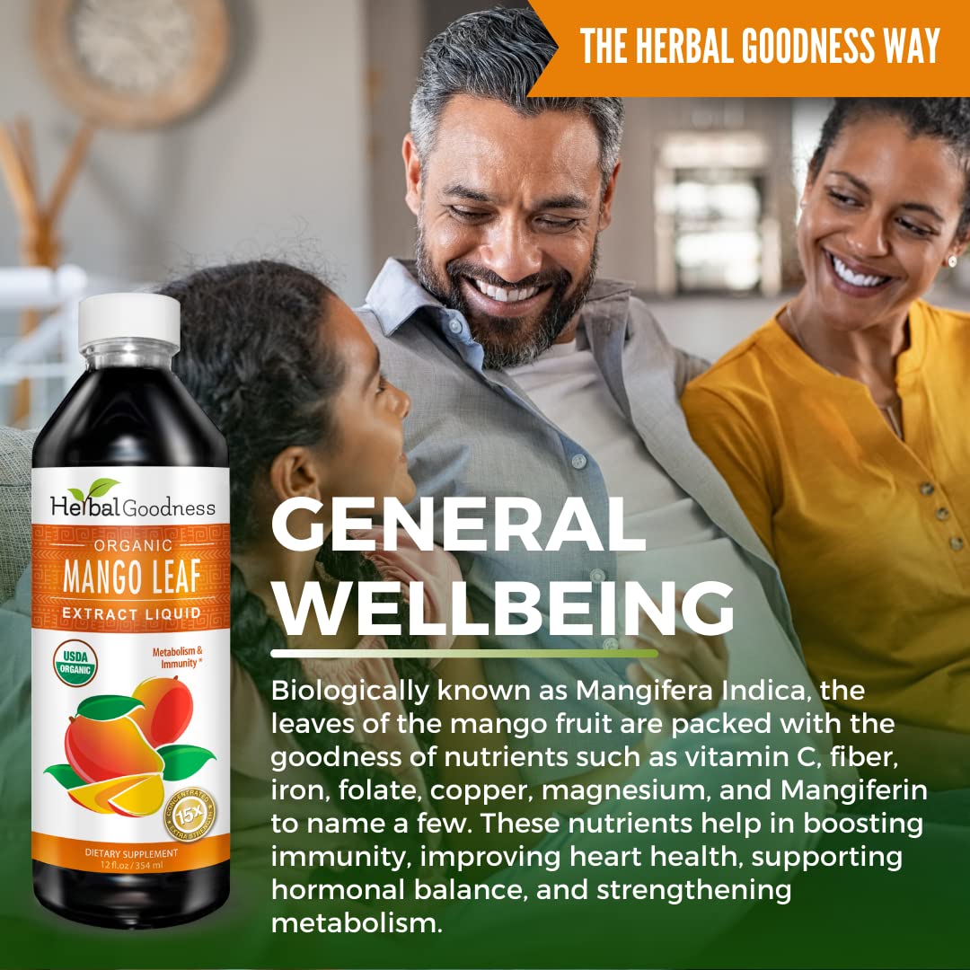 Herbal Goodness Mango Leaf Extract digital label focus communicates product details clearly