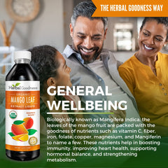 Herbal Goodness Mango Leaf Extract digital label focus communicates product details clearly