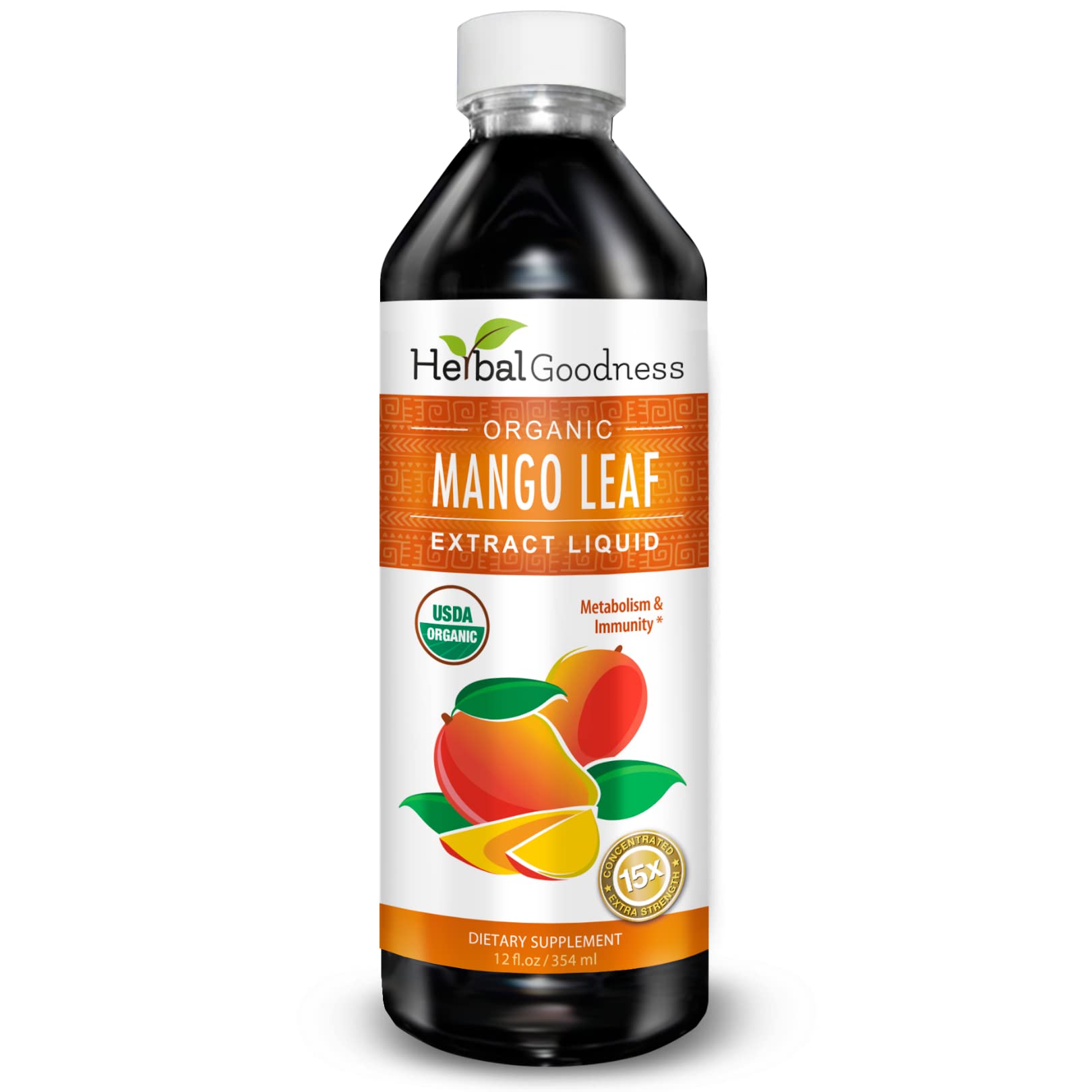 Herbal Goodness Mango Leaf Extract liquid bottle highlighting immune support potential