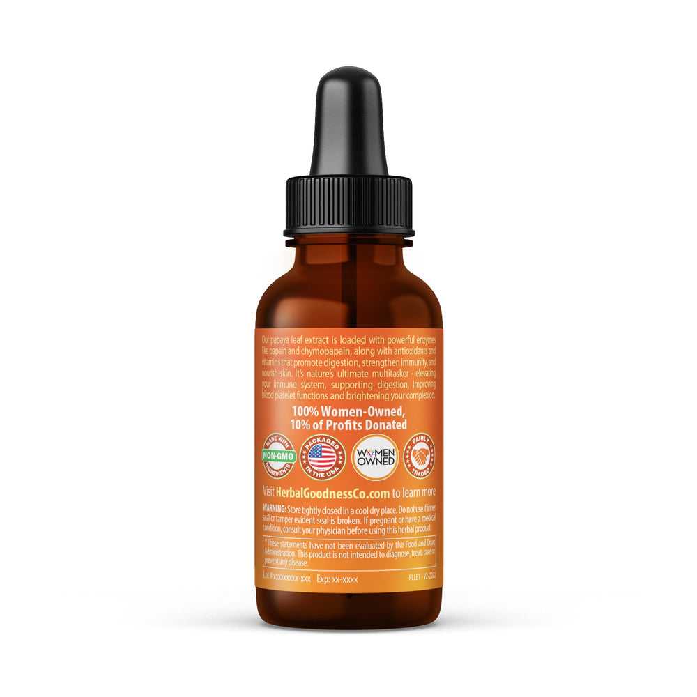 Papaya enzyme drops from Herbal Goodness bottle pour for convenient on-the-go digestion aid.