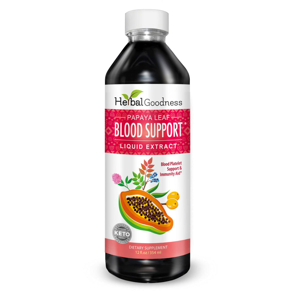 Herbal Goodness Papaya Leaf Blood Support bottle promotes healthy circulation.