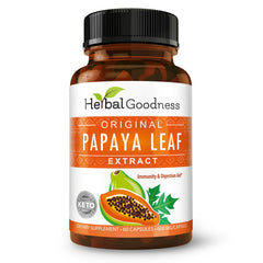 Herbal Goodness Papaya Leaf Extract 10x-strength bottle showcases potent immunity and digestive support