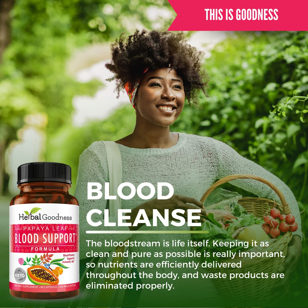 Herbal Goodness papaya leaf extract 10x strength label highlighting potent formulation.