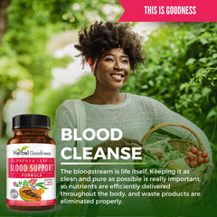 Herbal Goodness papaya leaf extract 10x strength label highlighting potent formulation.