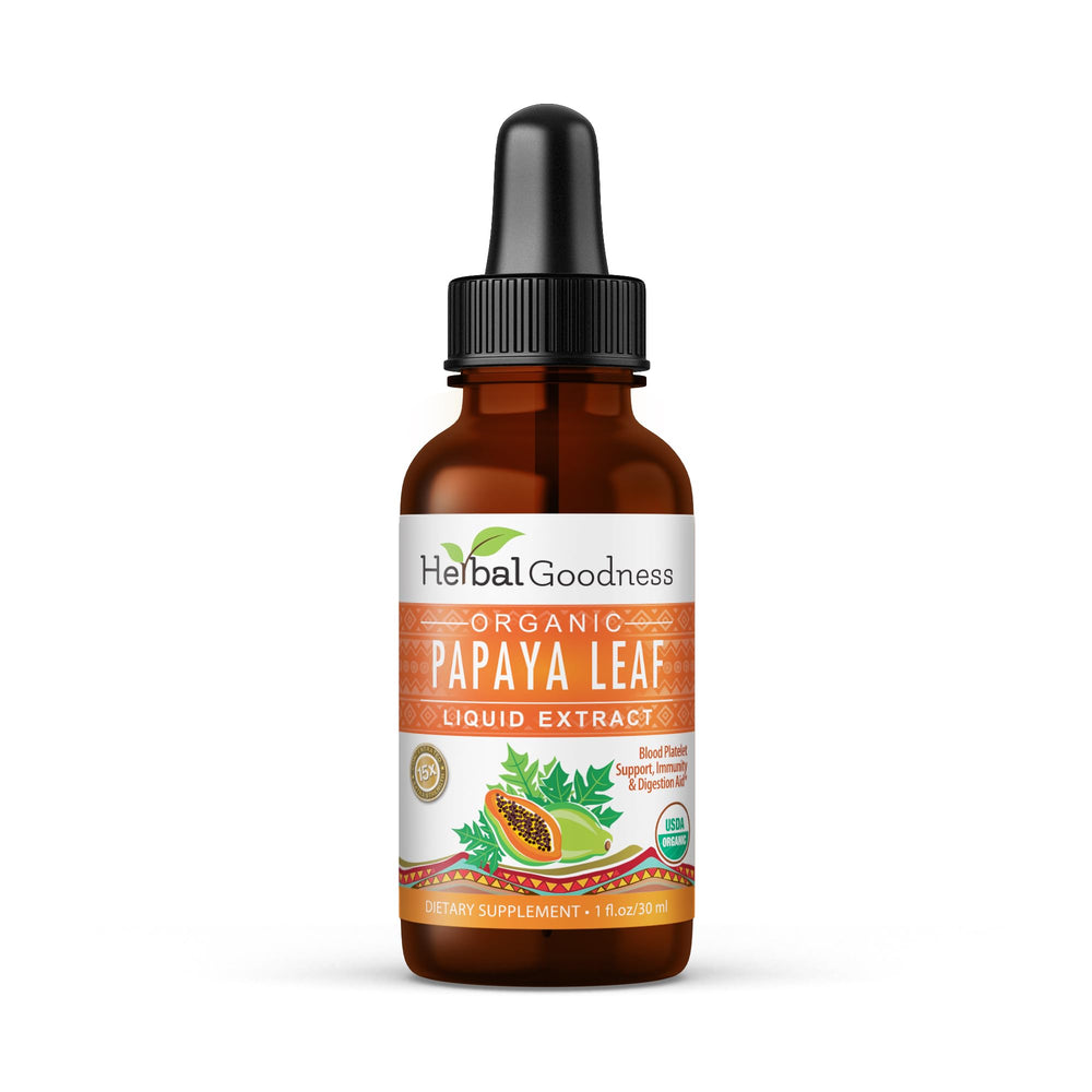 Herbal Goodness papaya leaf extract 1oz bottle for daily digestive support and immune resilience.