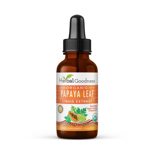 Herbal Goodness papaya leaf extract 1oz bottle for daily digestive support and immune resilience.