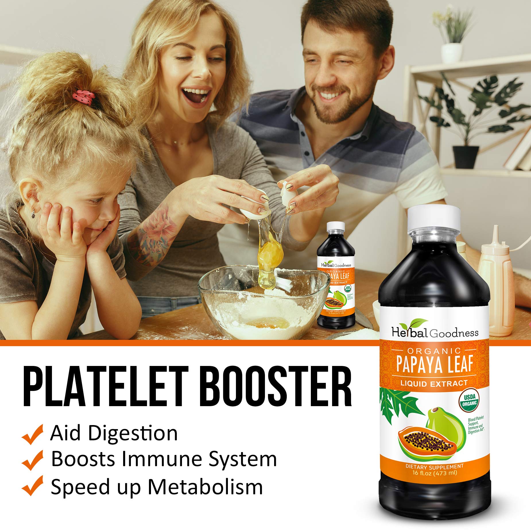 Ingredient panel on Herbal Goodness papaya leaf extract bottle