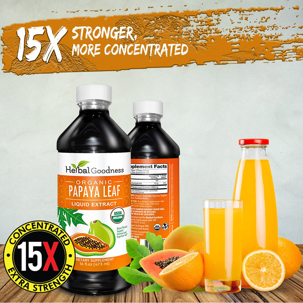 Kosher certification badge on Herbal Goodness papaya leaf extract bottle