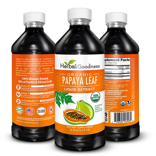 Close-up of Herbal Goodness label highlighting organic and kosher status