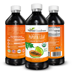 Close-up of Herbal Goodness label highlighting organic and kosher status