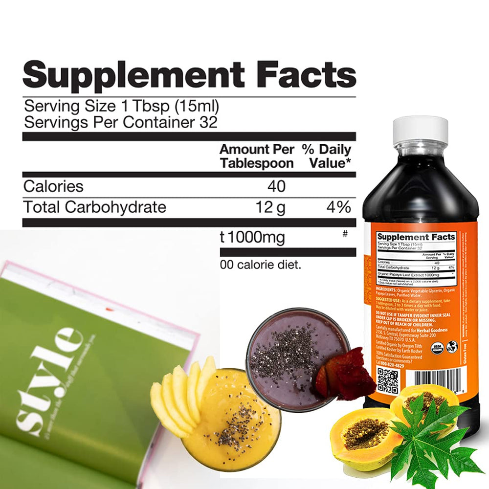 Organic seal on Herbal Goodness papaya leaf extract bottle