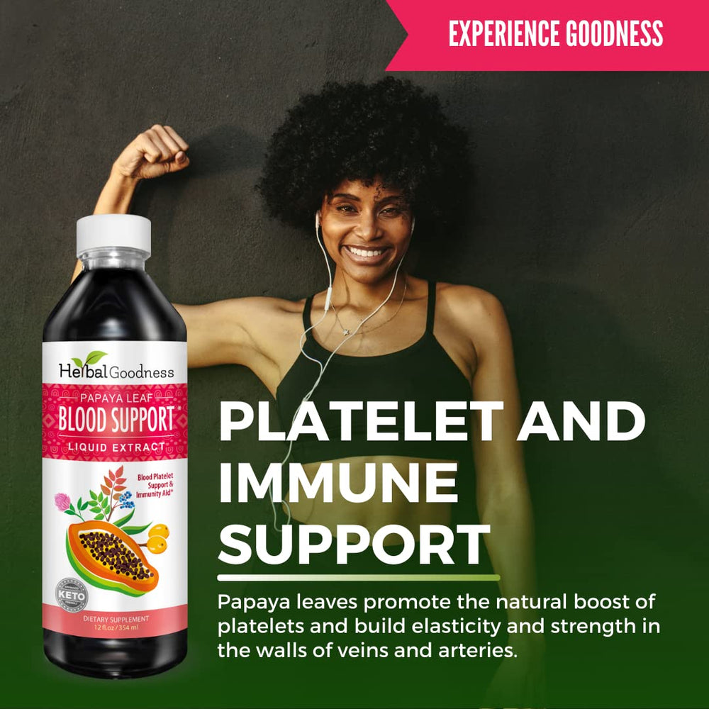 Herbal Goodness Papaya Leaf Liquid label shows USDA Organic certification.