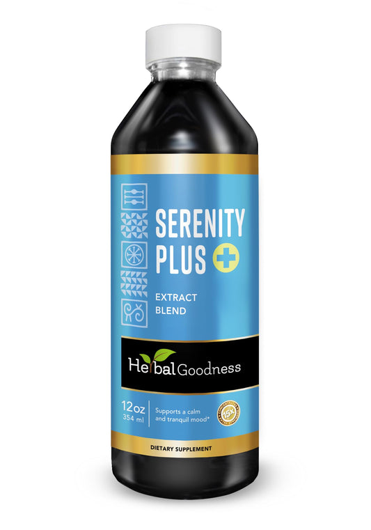 Herbal Goodness Serenity Liquid Extract bottle for a calm bedtime routine