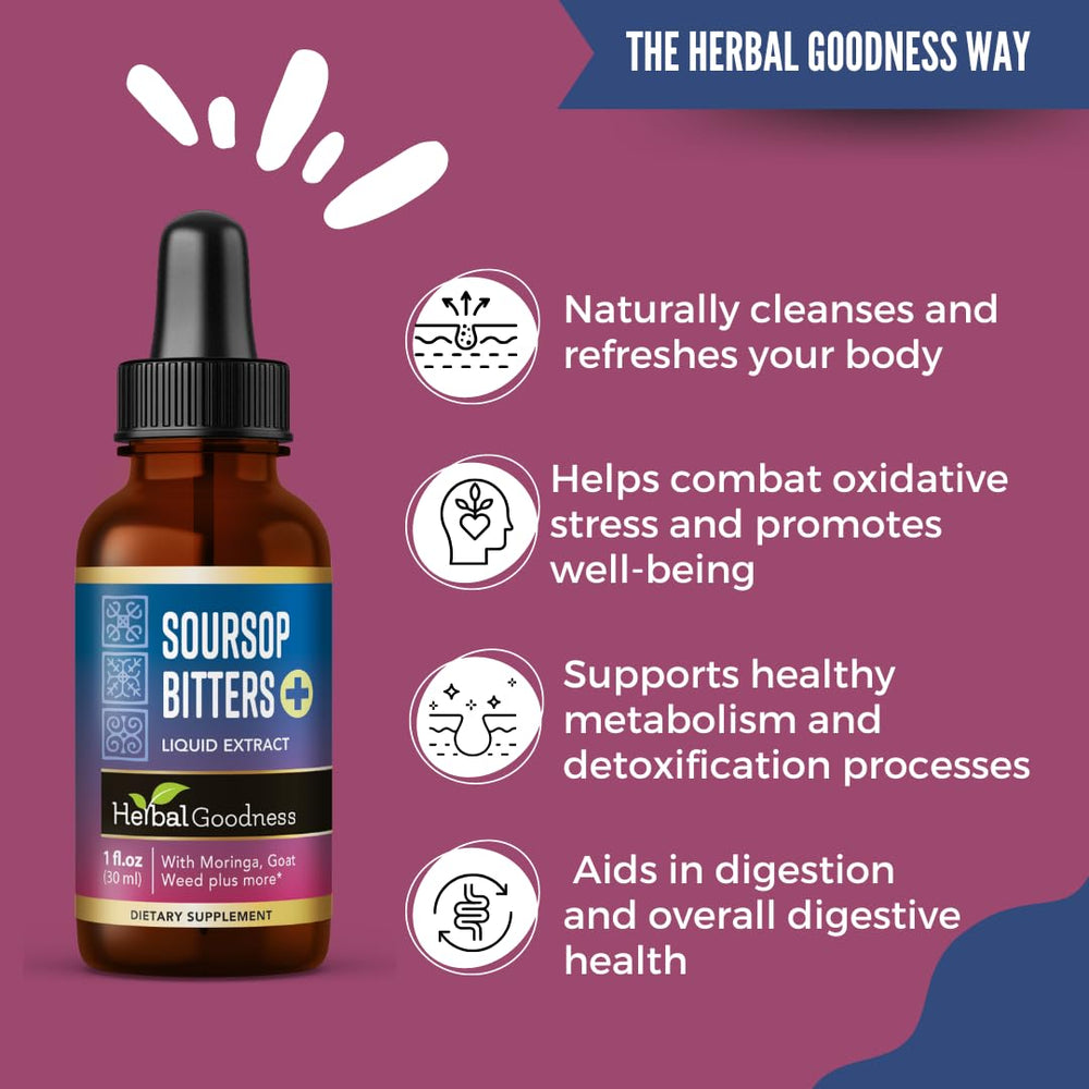 Herbal Goodness Soursop Bitters on kitchen counter for on-the-go use