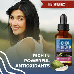 Herbal Goodness Soursop Bitters ingredients highlight moringa hibiscus and ginger