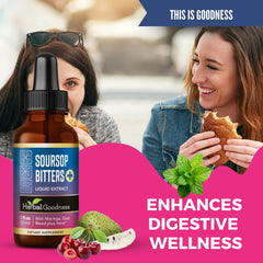 Herbal Goodness Soursop Bitters packaging on display with eco-friendly design