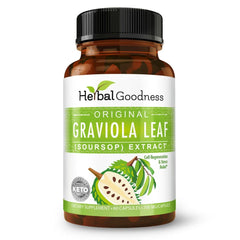 Herbal Goodness Soursop Capsules bottle highlighting 4x strength for daily wellness.