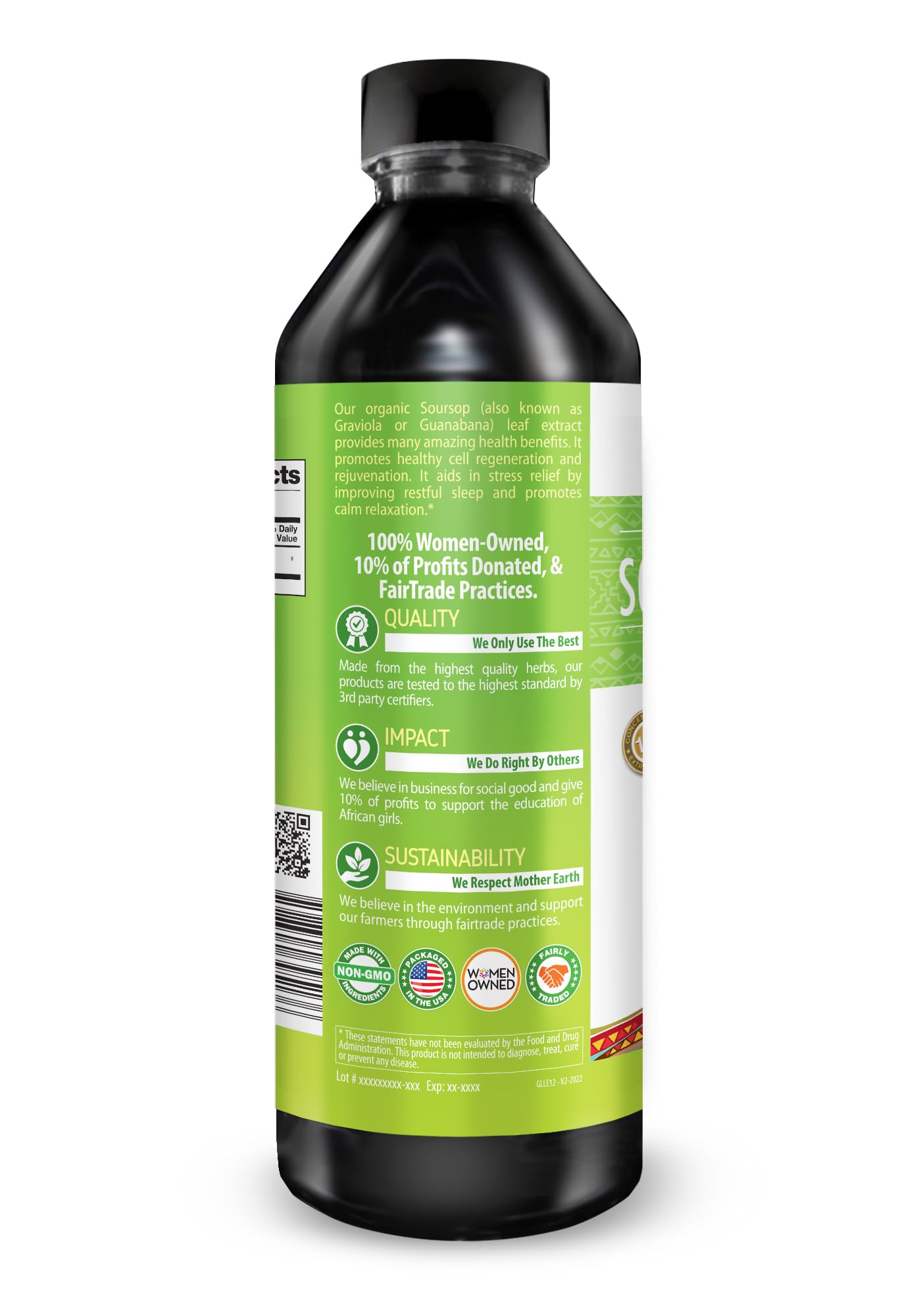 Herbal Goodness Soursop label showing USA-made production