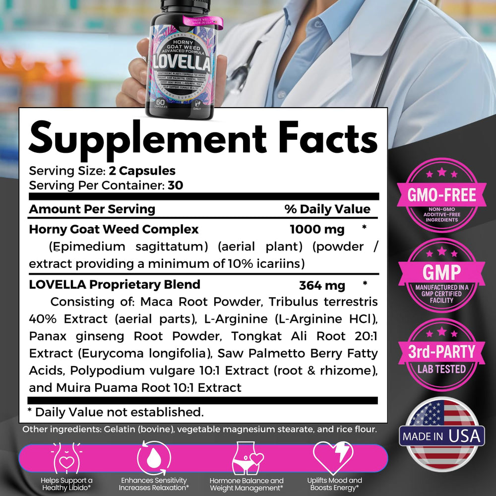HERBAL HOT Horny Goat Weed Women capsules shown for libido support.