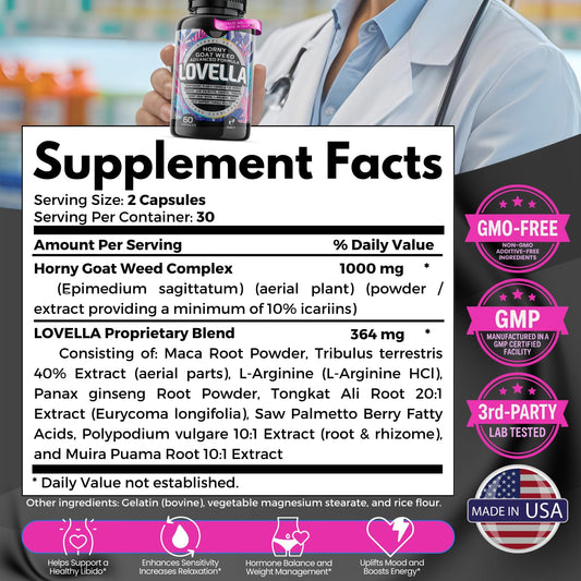 HERBAL HOT Horny Goat Weed Women capsules shown for libido support.