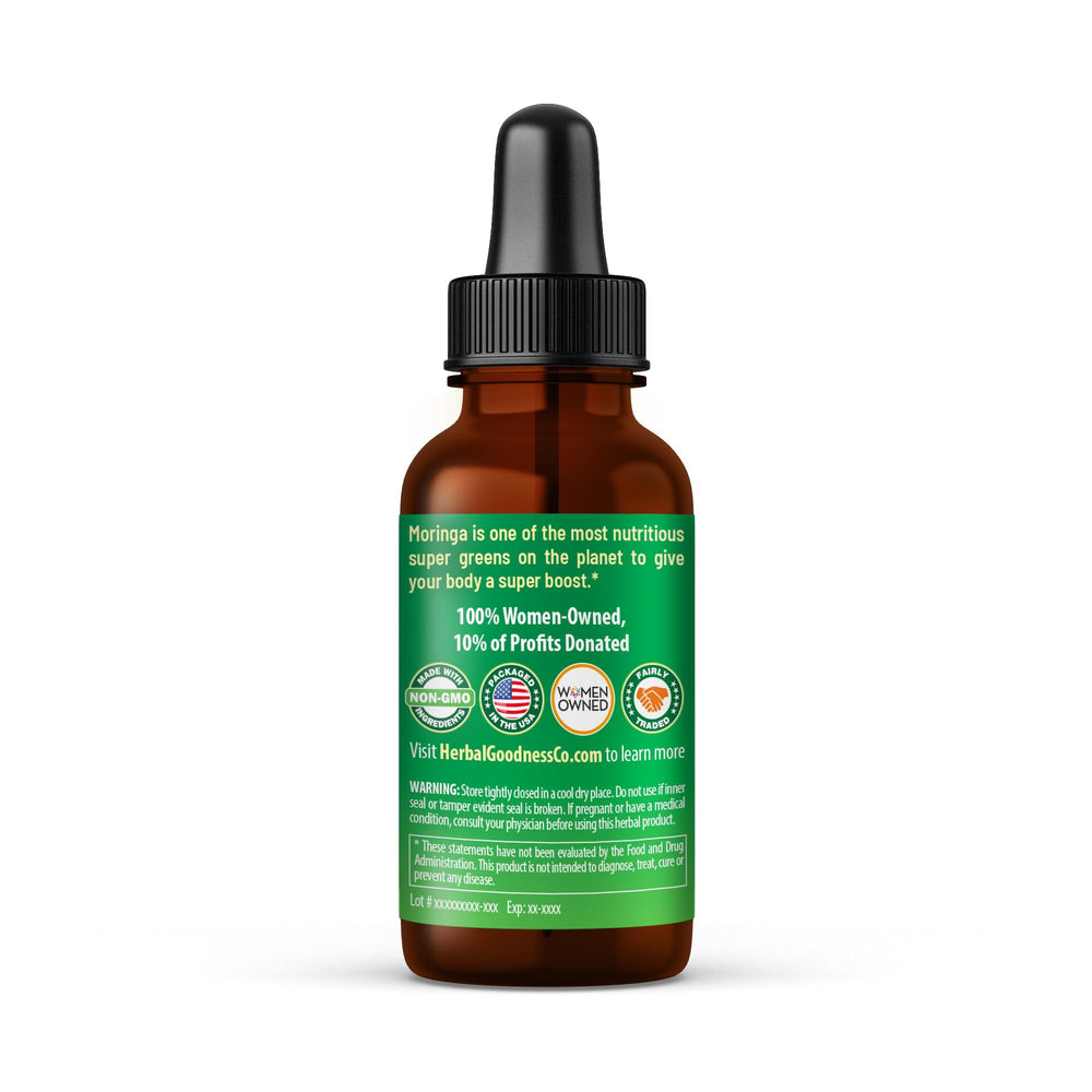 Herbal Papaya Moringa Extract Liquid Drops label highlights a 10:1 organic extract for potency.