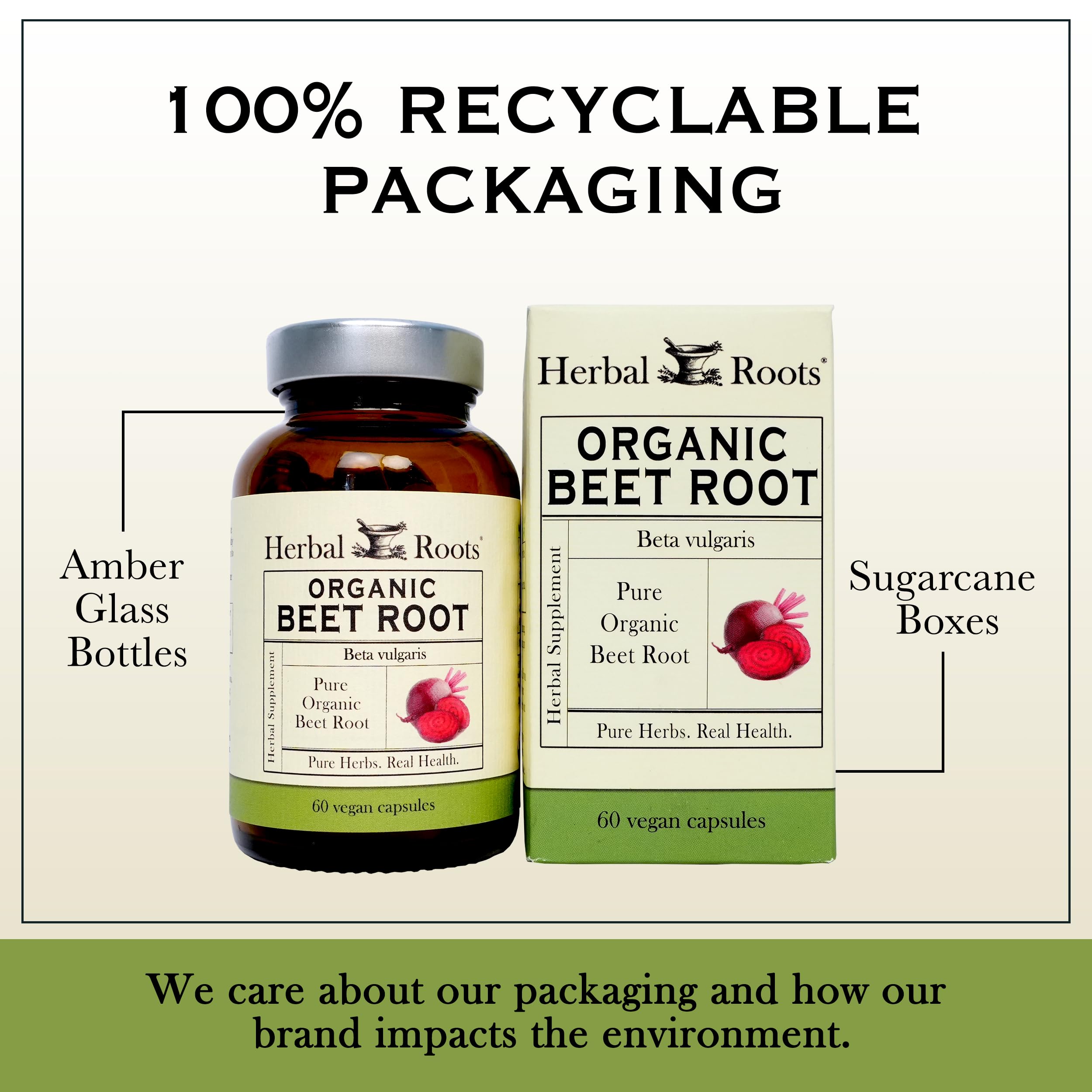 Herbal Roots bottle beside glass of water conveys easy, on-the-go wellness ritual.