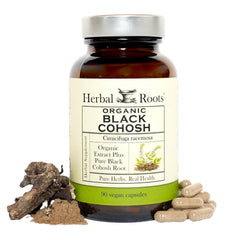 Herbal Roots Black Cohosh capsules for menopause support and daily wellness.