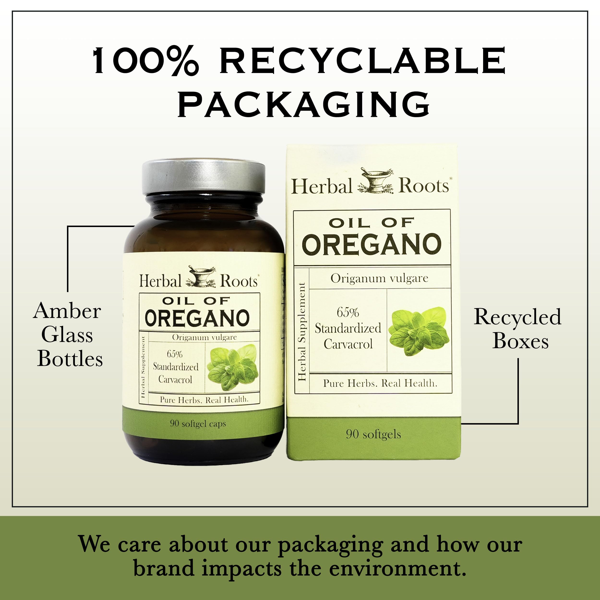 Herbal Roots packaging display with brand and purity cues.