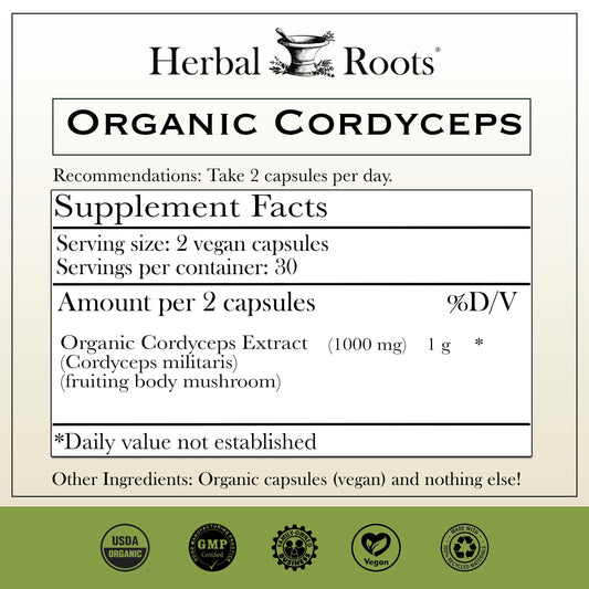 Herbal Roots Cordyceps capsules pour shows ready-to-use daily capsules
