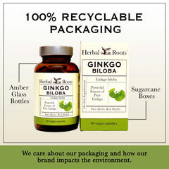 Herbal Roots Ginkgo biloba capsules close-up – pure leaf extract, no binders.