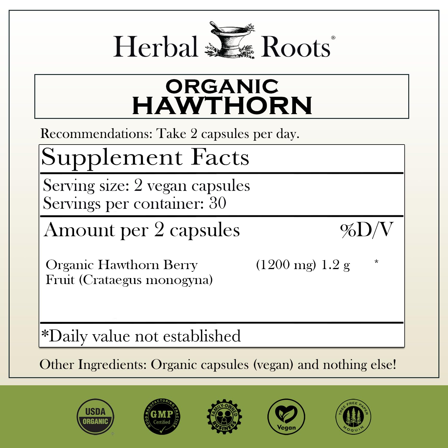 Herbal Roots Hawthorn capsules for daily heart support